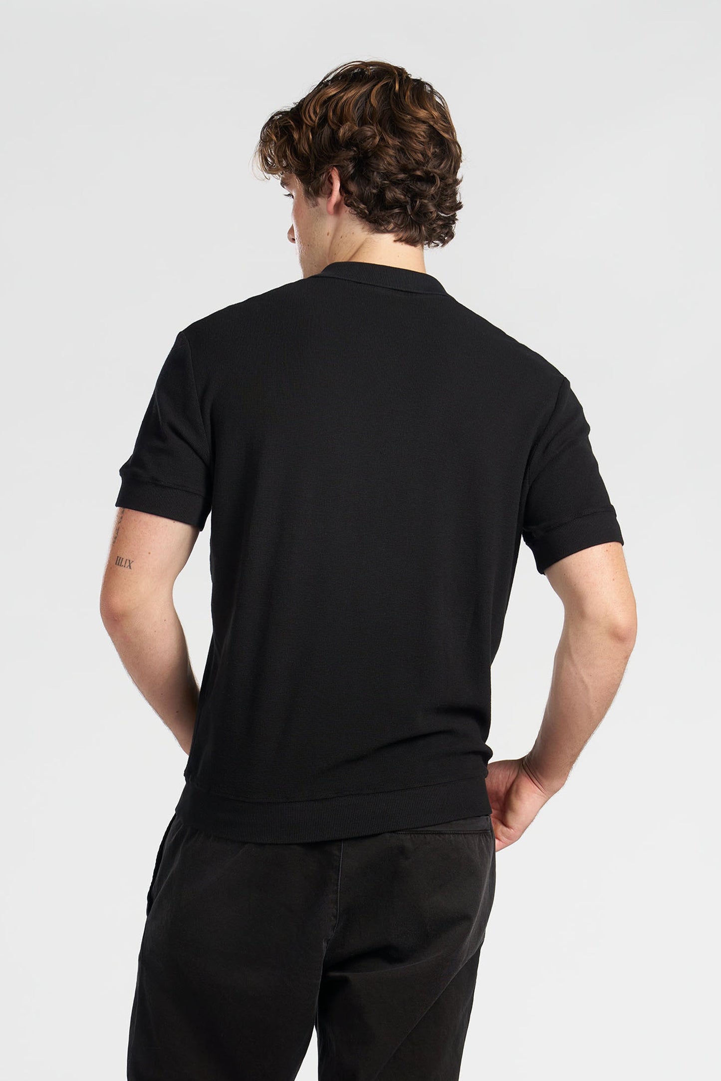 Waffle Knit Cotton Polo Tee with Engineered Collar