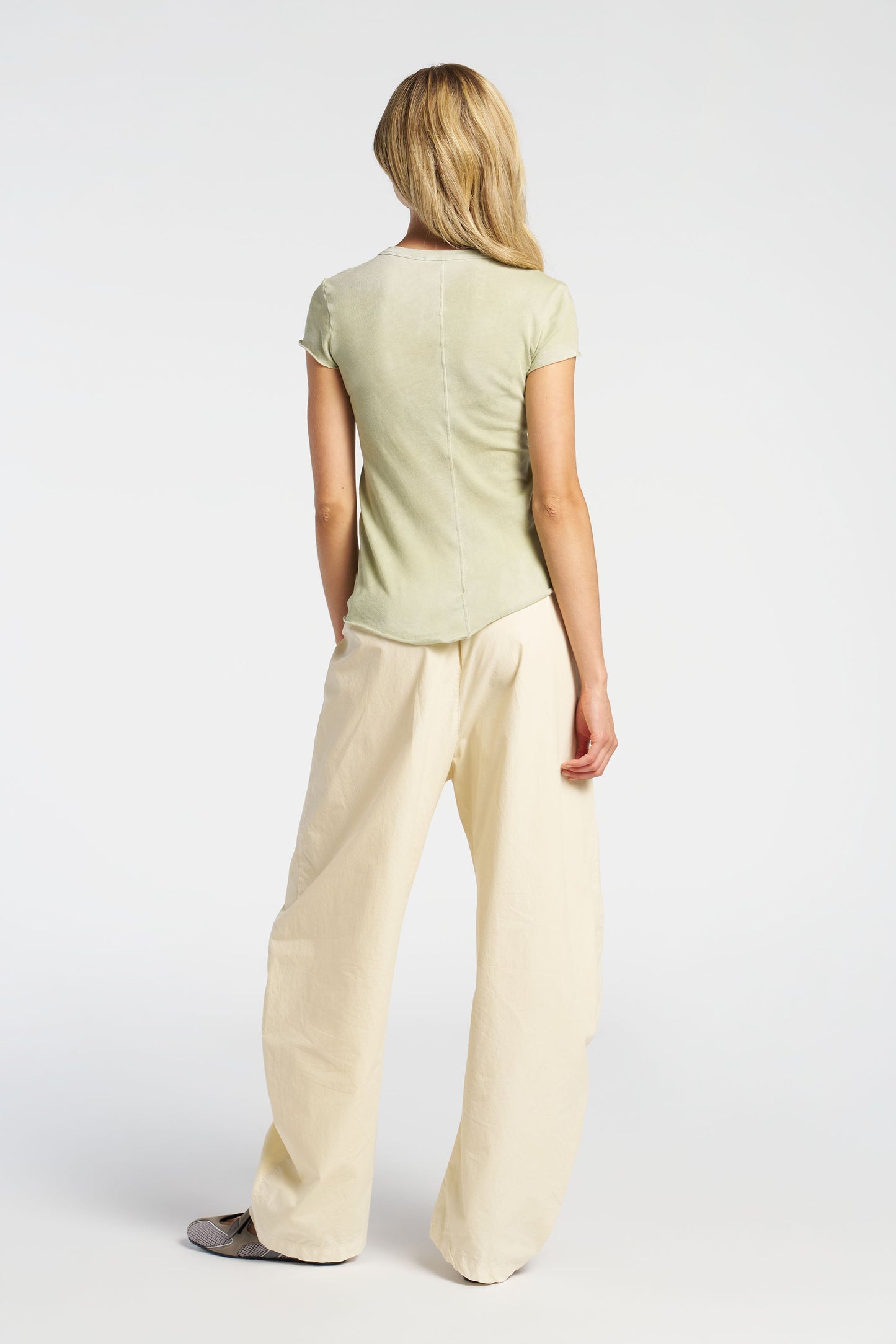 Crew Neck Cotton Cap Sleeve Tee with Raw Hem