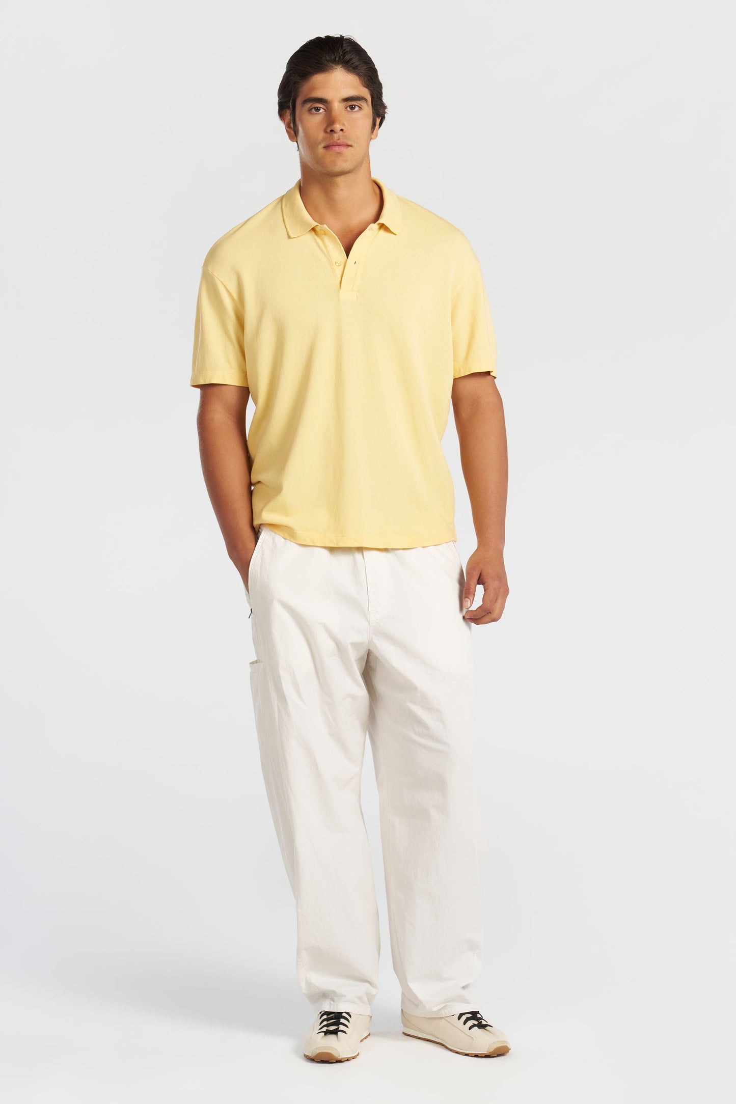 Cotton Pique Polo Tee with Engineered Collar and Relaxed Fit