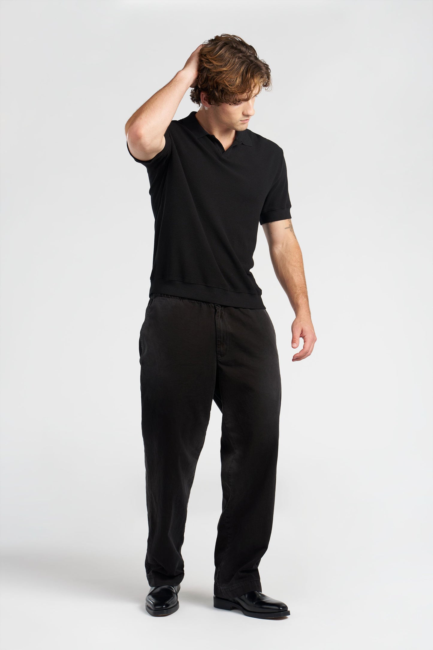 Waffle Knit Cotton Polo Tee with Engineered Collar