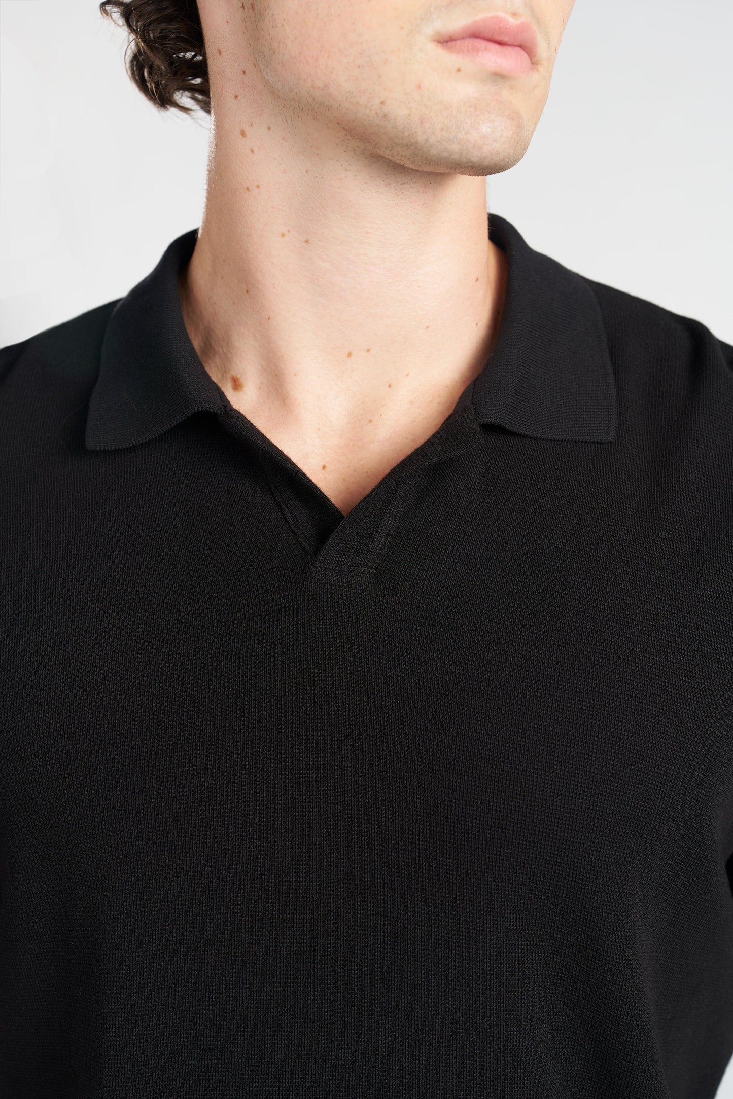 Waffle Knit Cotton Polo Tee with Engineered Collar