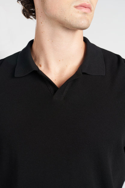 Waffle Knit Cotton Polo Tee with Engineered Collar