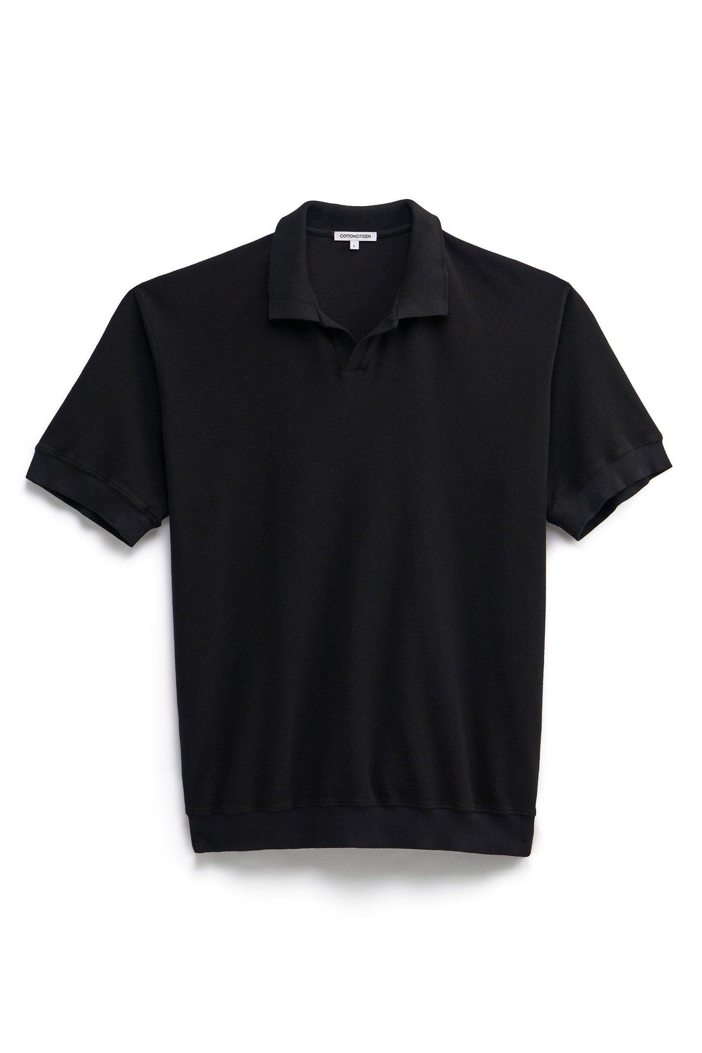 Waffle Knit Cotton Polo Tee with Engineered Collar