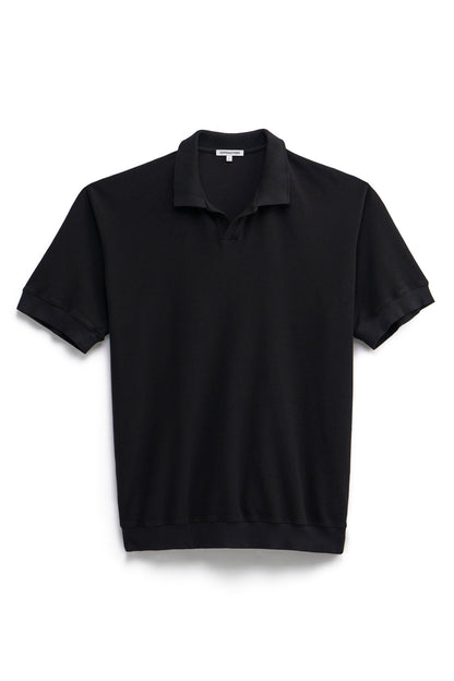 Waffle Knit Cotton Polo Tee with Engineered Collar