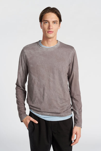 Crew Neck Long Sleeve Supima Cotton Shirt with Vintage Wash