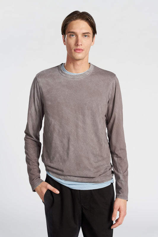 Crew Neck Long Sleeve Supima Cotton Shirt with Vintage Wash