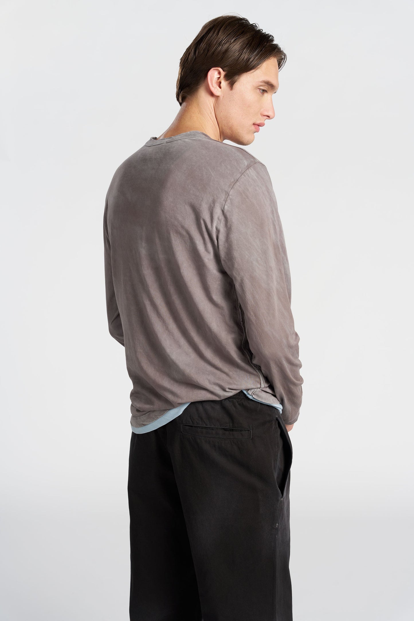 Crew Neck Long Sleeve Supima Cotton Shirt with Vintage Wash