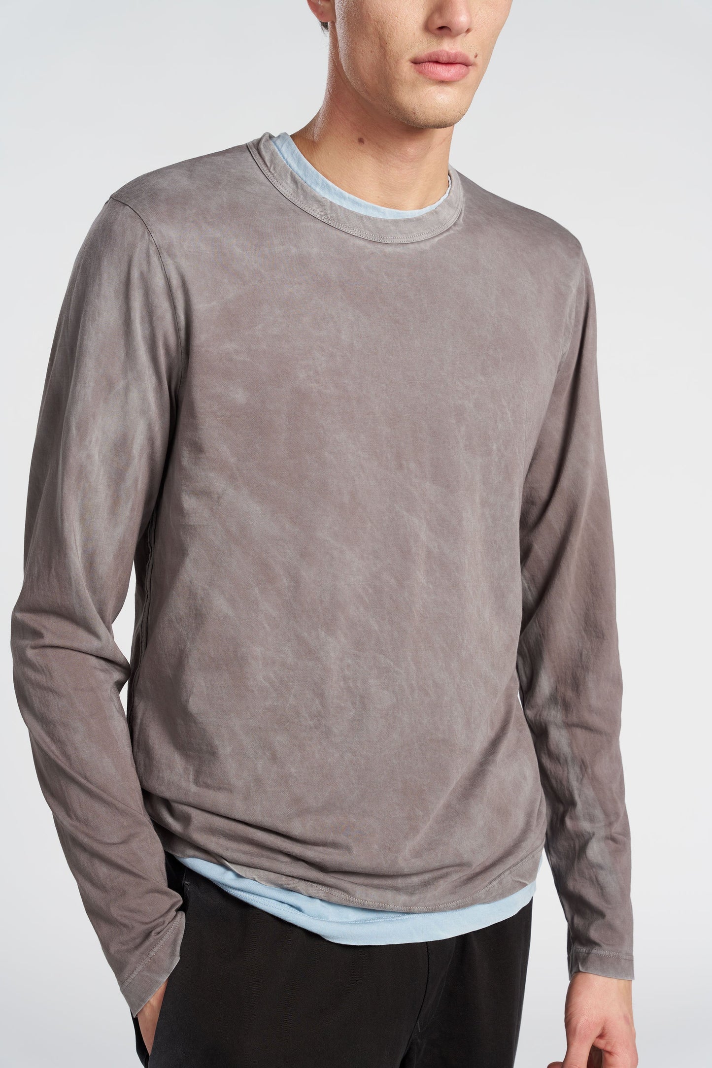 Crew Neck Long Sleeve Supima Cotton Shirt with Vintage Wash