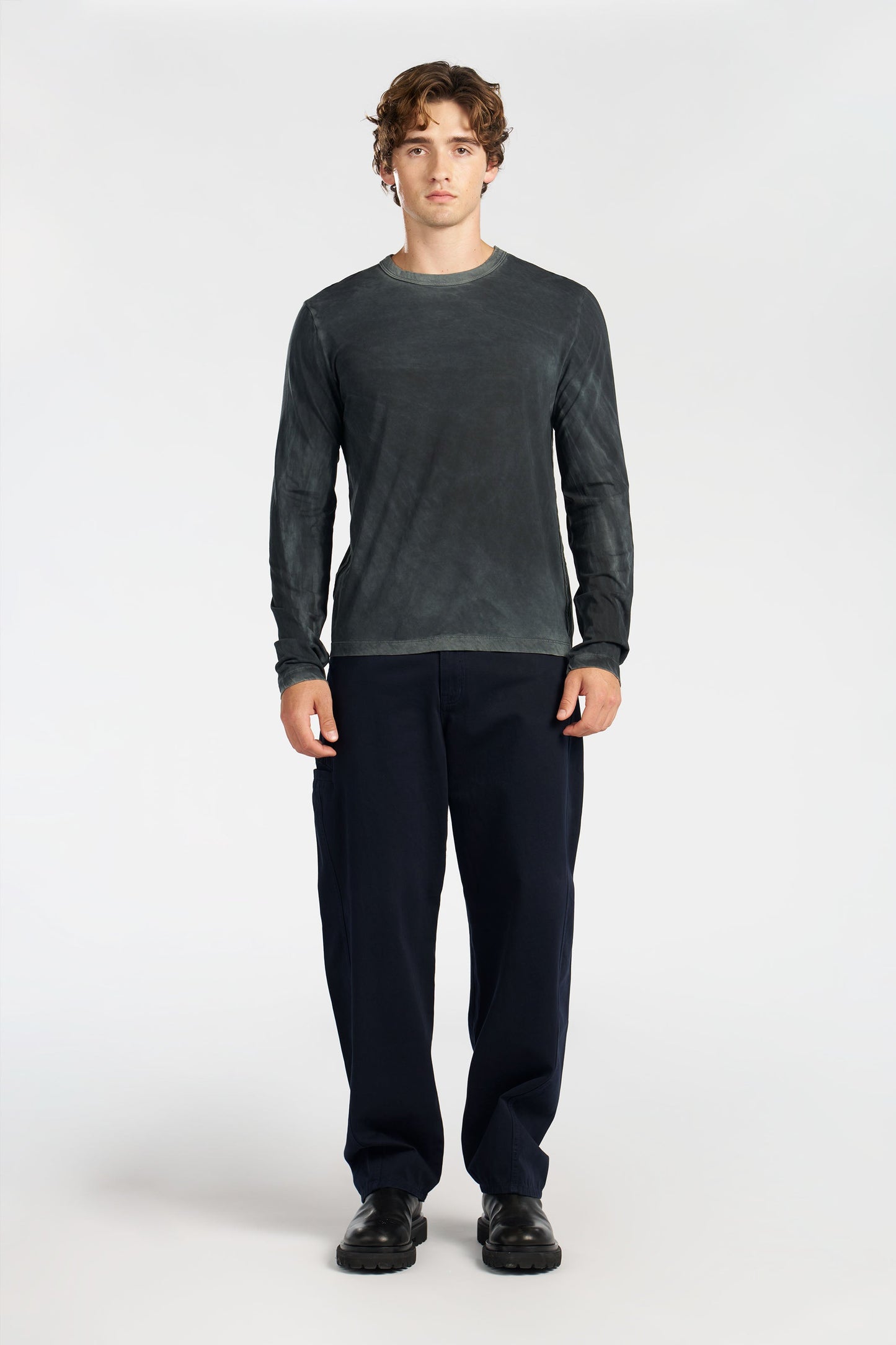 Crew Neck Long Sleeve Supima Cotton Shirt with Vintage Wash