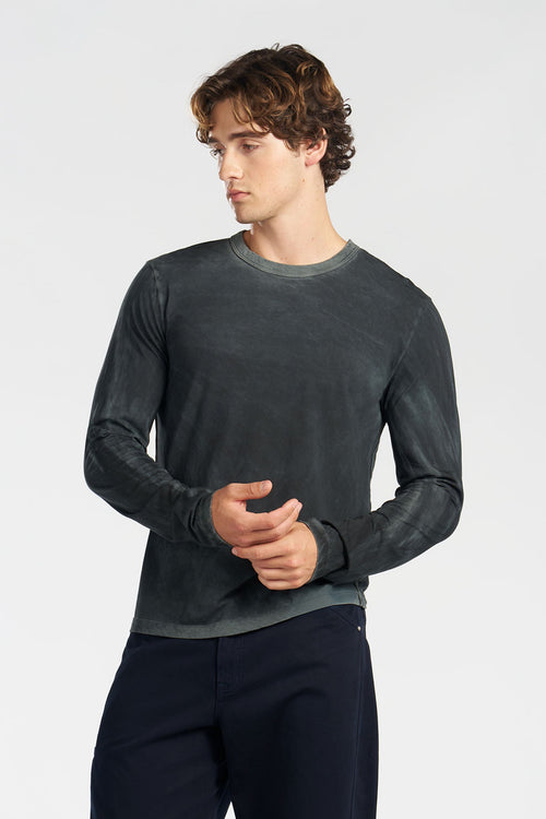 Crew Neck Long Sleeve Supima Cotton Shirt with Vintage Wash