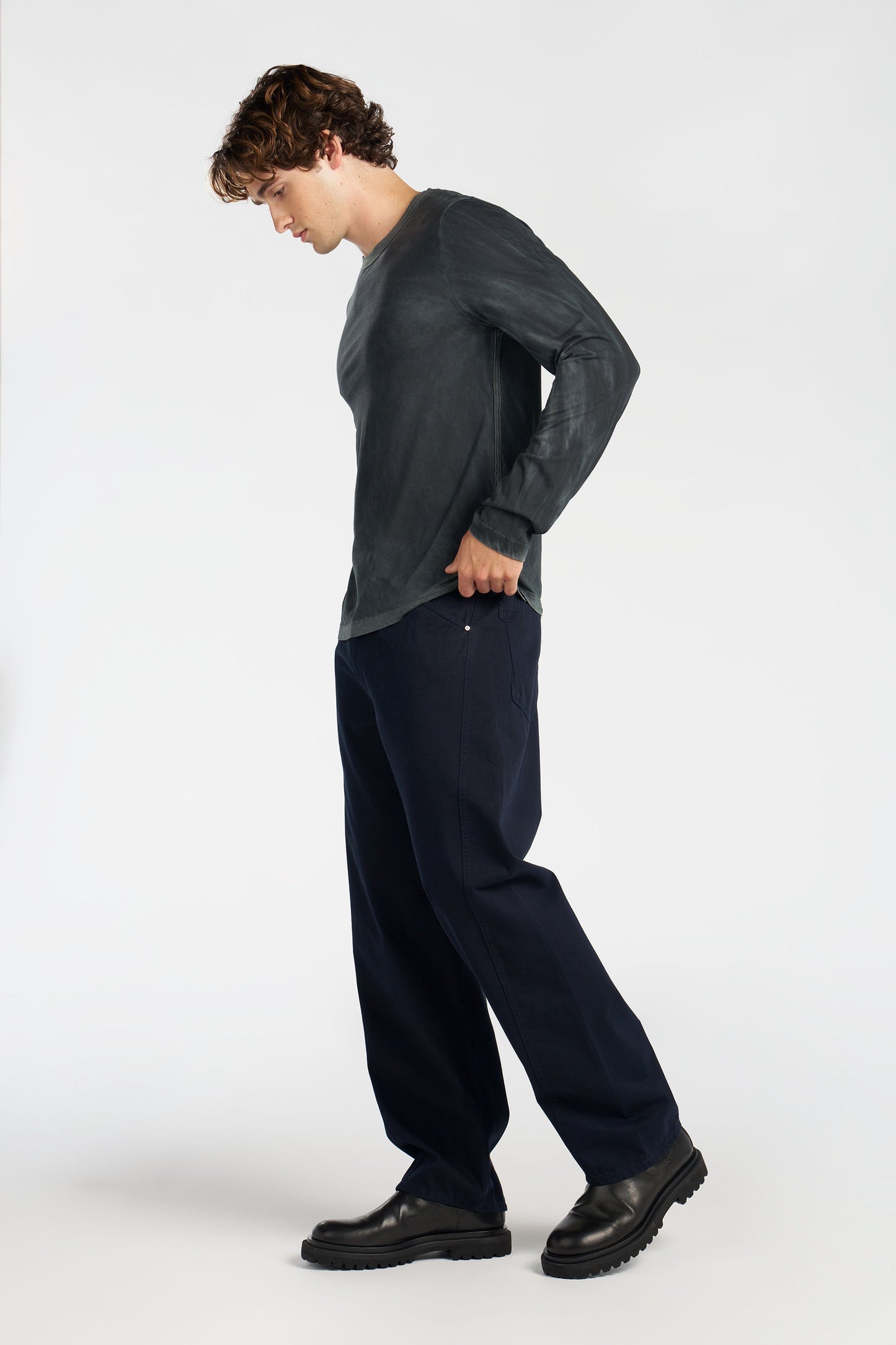 Crew Neck Long Sleeve Supima Cotton Shirt with Vintage Wash