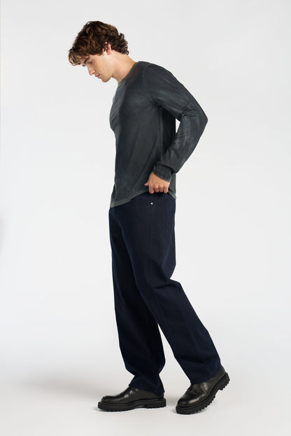 Crew Neck Long Sleeve Supima Cotton Shirt with Vintage Wash