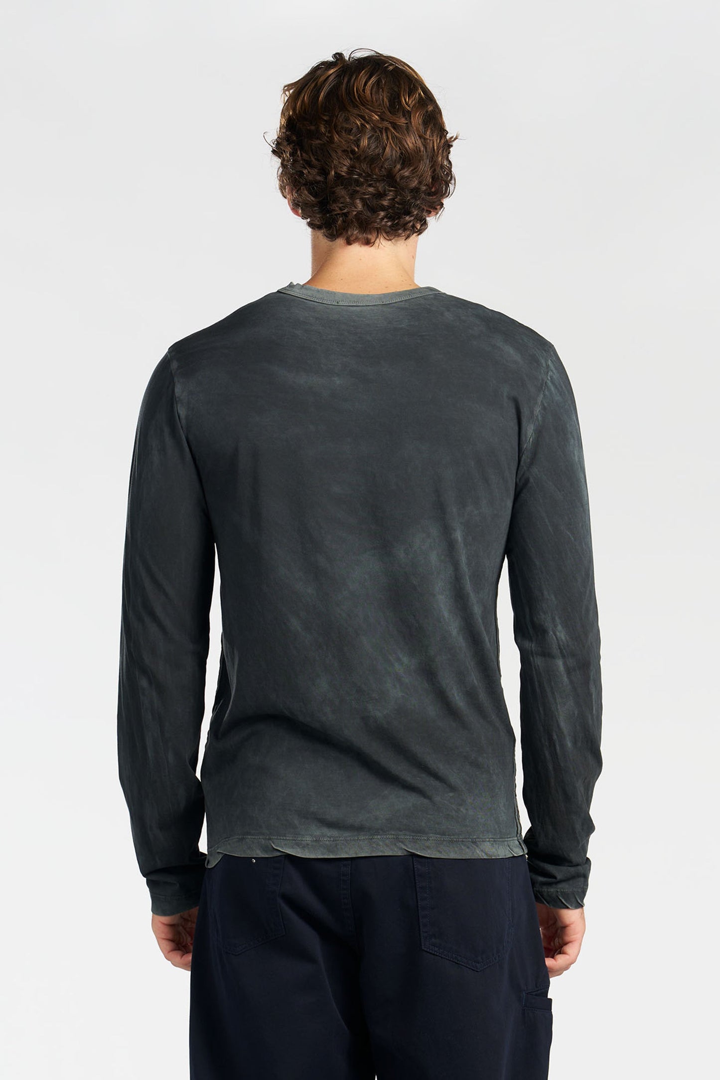 Crew Neck Long Sleeve Supima Cotton Shirt with Vintage Wash