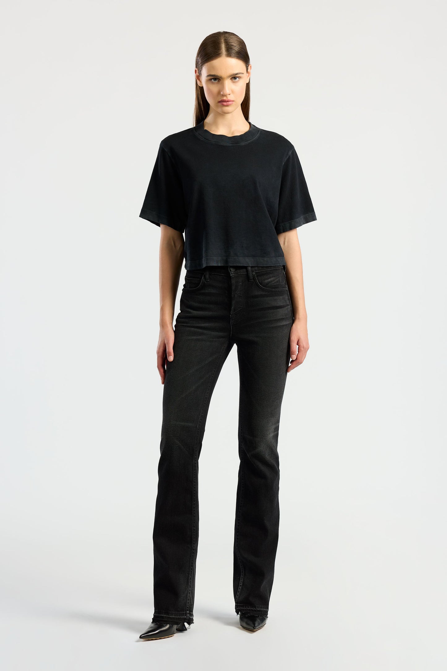 Crew Neck Cotton Crop Tee with Relaxed Fit