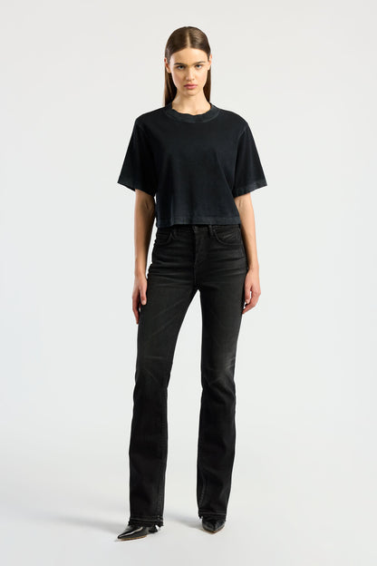 Crew Neck Cotton Crop Tee with Relaxed Fit