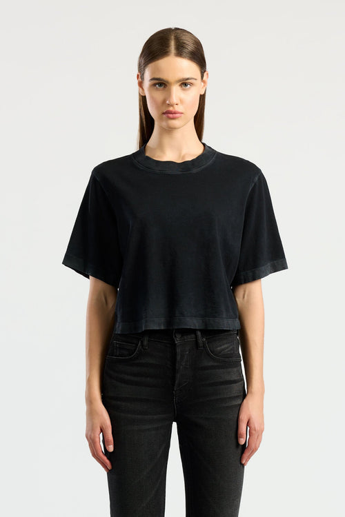 Crew Neck Cotton Crop Tee with Relaxed Fit