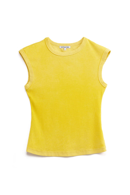 Cropped Muscle Tee with Crew Neck and Cap Sleeves