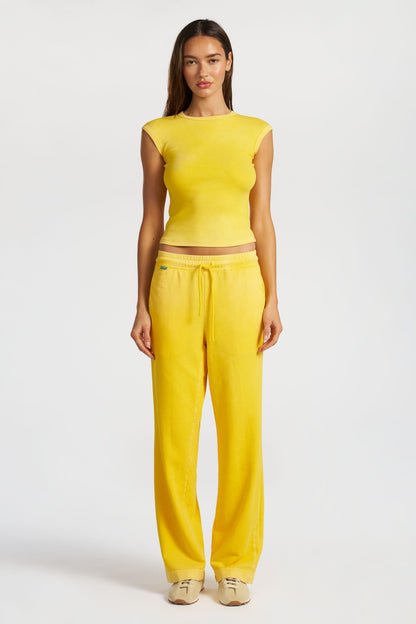 Cropped Muscle Tee with Crew Neck and Cap Sleeves