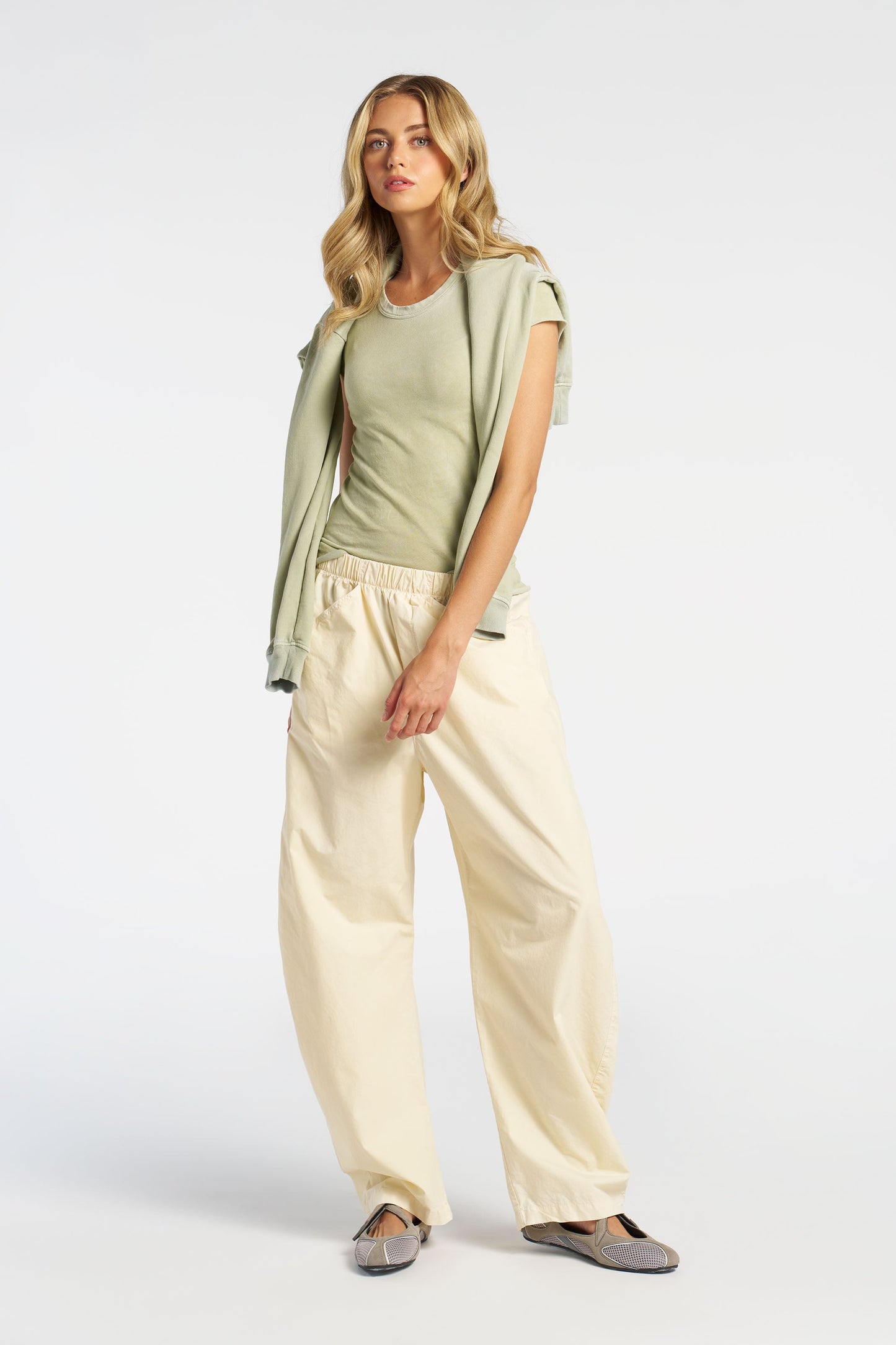 Crew Neck Cotton Cap Sleeve Tee with Raw Hem