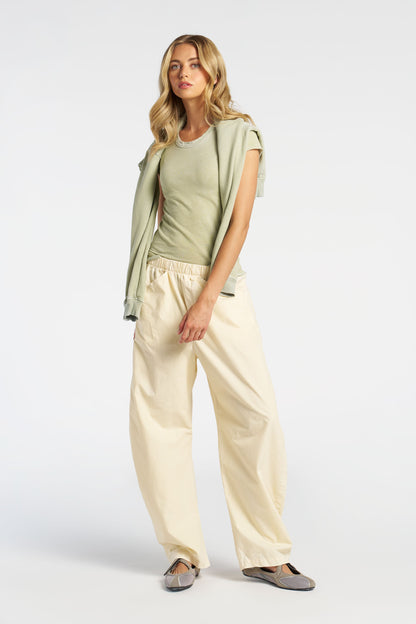 Crew Neck Cotton Cap Sleeve Tee with Raw Hem