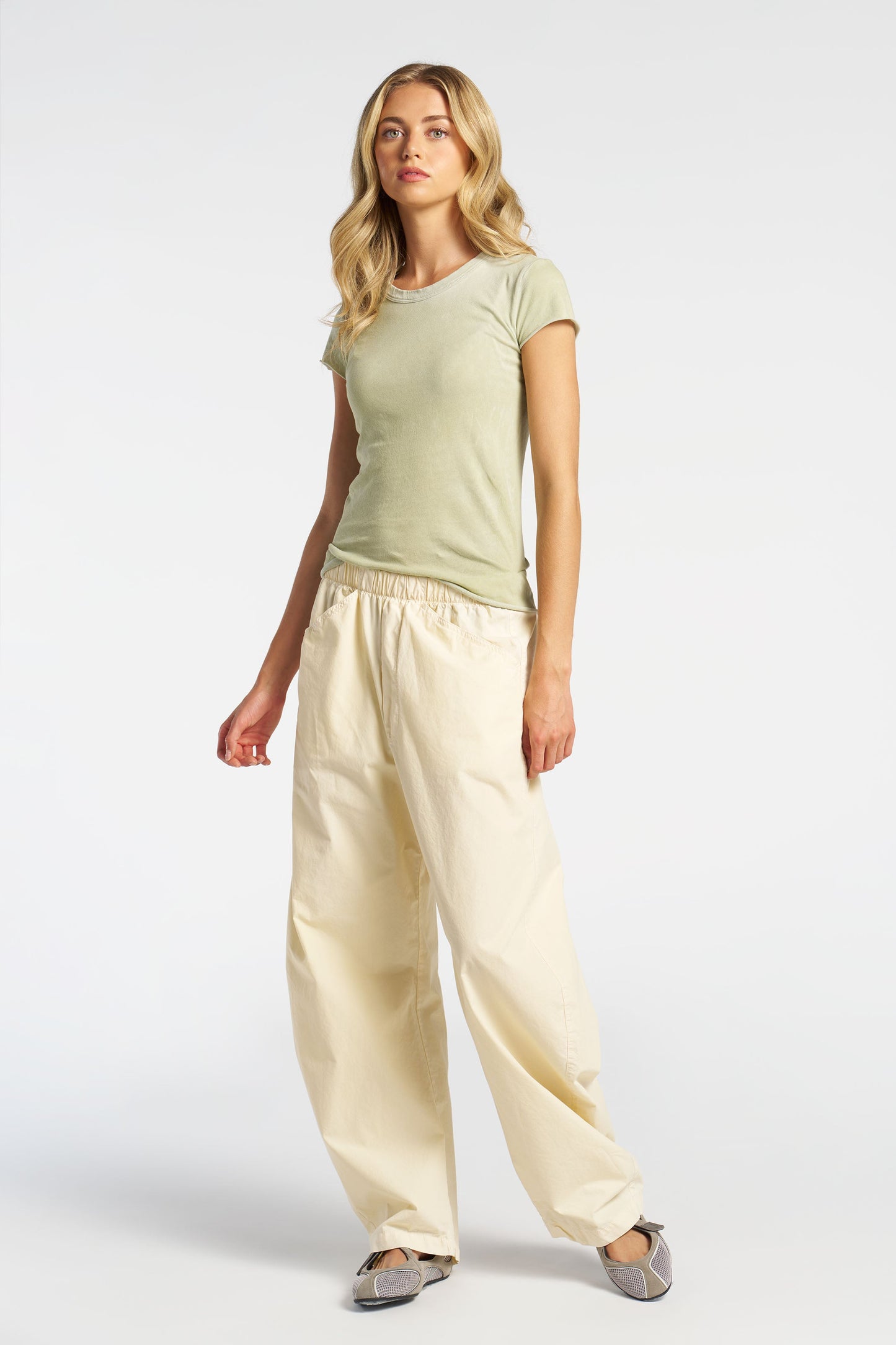Crew Neck Cotton Cap Sleeve Tee with Raw Hem